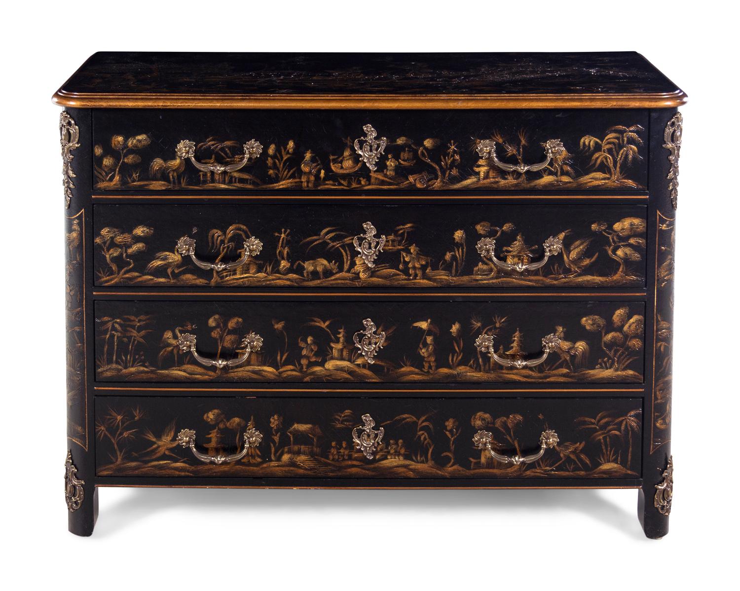 A Louis XV Style Chinoiserie Decorated Commode
