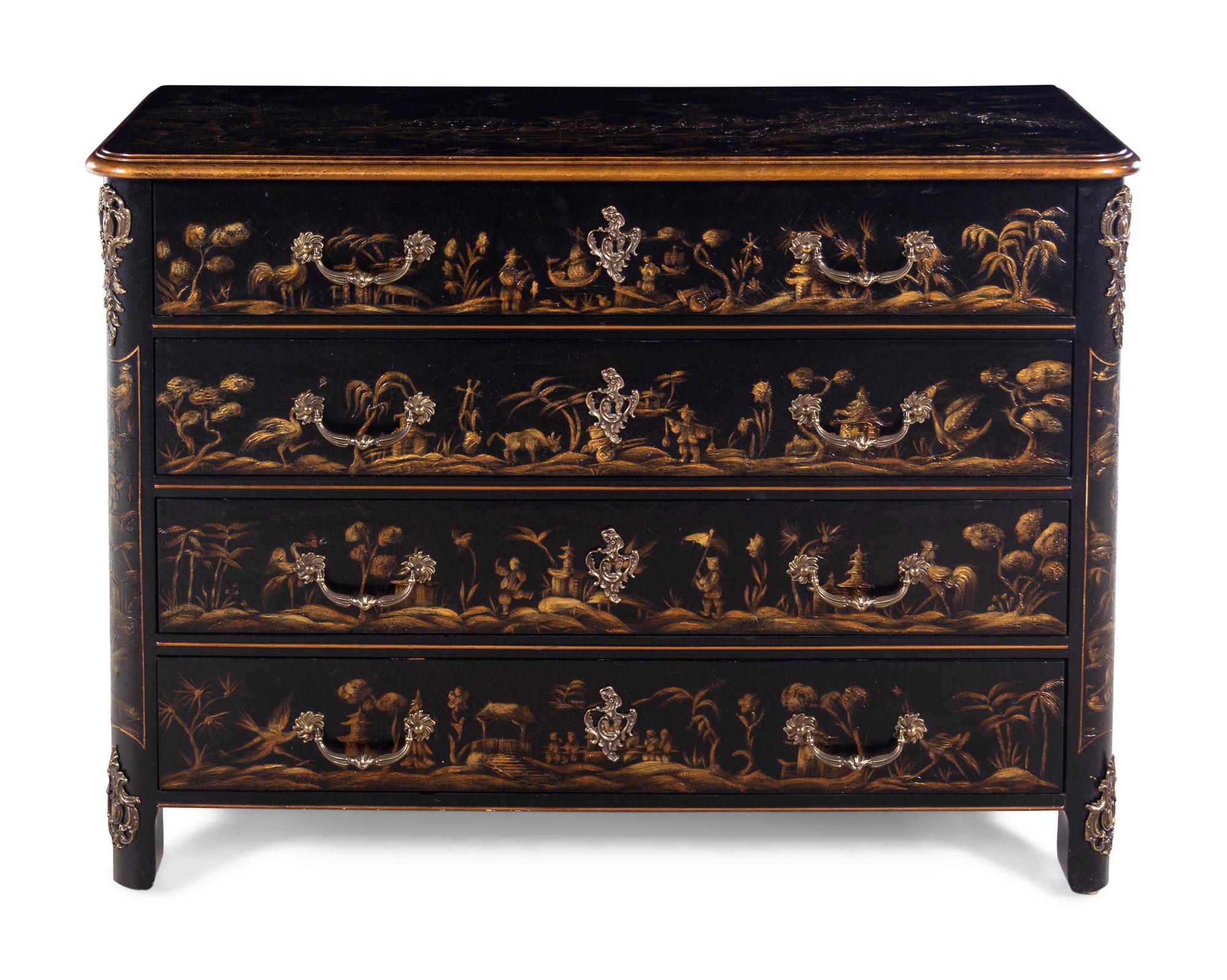 A Louis XV Style Chinoiserie Decorated Commode