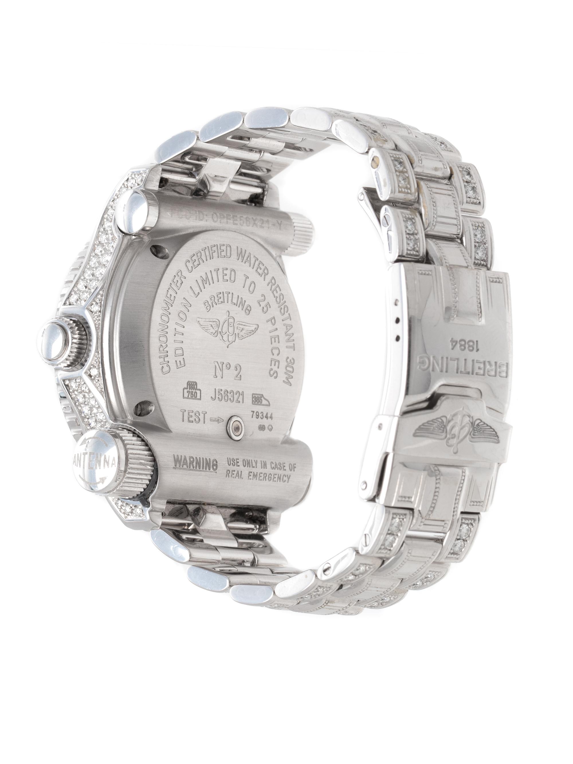 A RARE BREITLING, REF. J56321 18K WHITE GOLD AND DIAMOND LIMITED EDITION 'EMERGENCY' CHRONOGRAPH WRISTWATCH