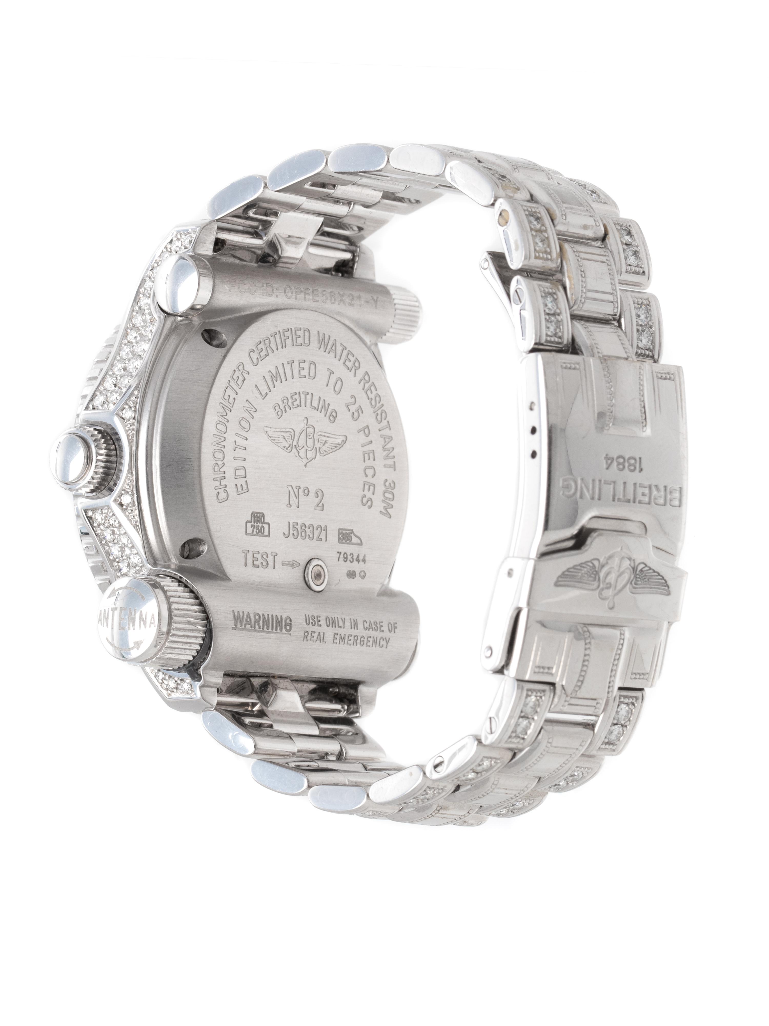 A RARE BREITLING, REF. J56321 18K WHITE GOLD AND DIAMOND LIMITED EDITION 'EMERGENCY' CHRONOGRAPH WRISTWATCH