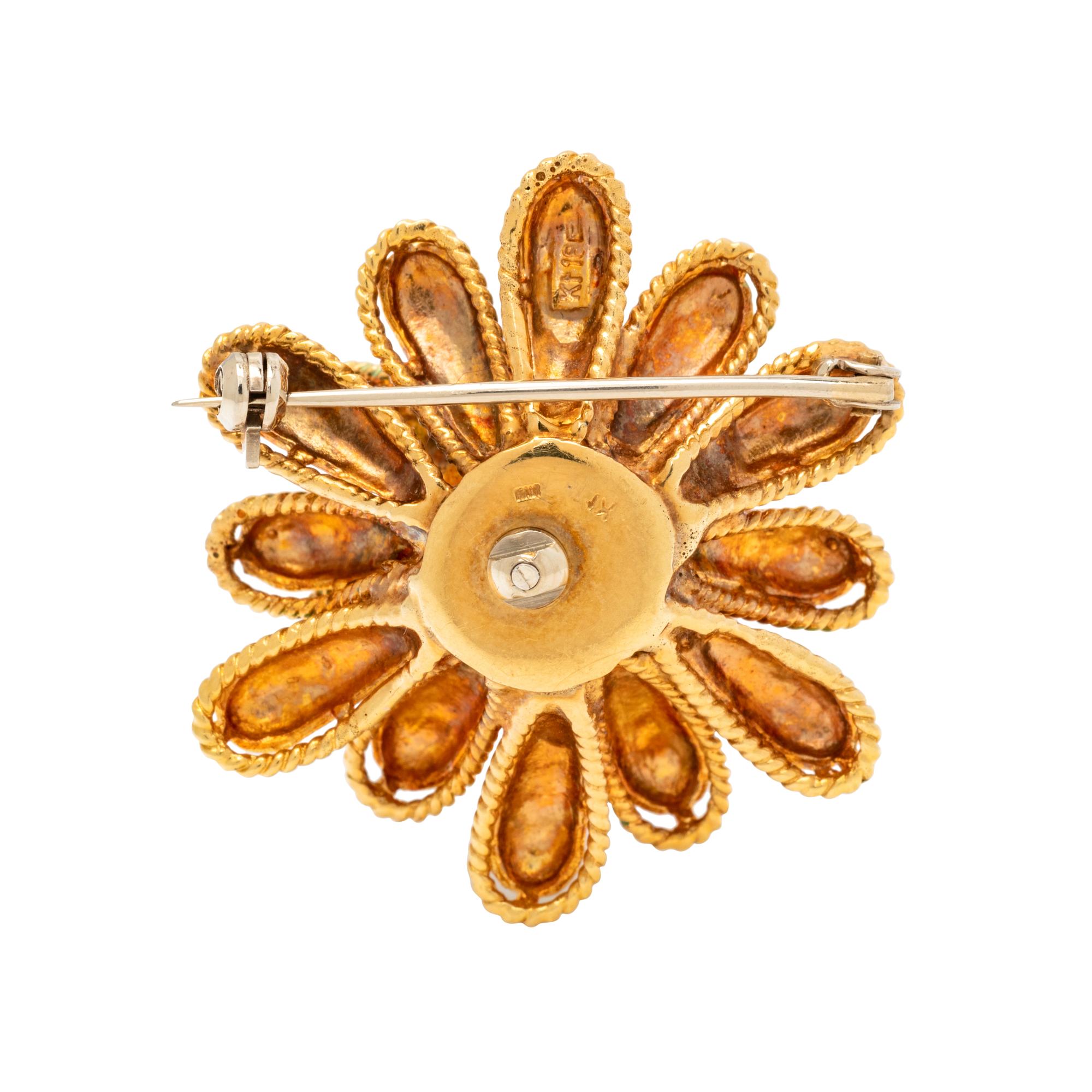 POLYCHROME ENAMEL AND DIAMOND FLOWER PENDANT/BROOCH