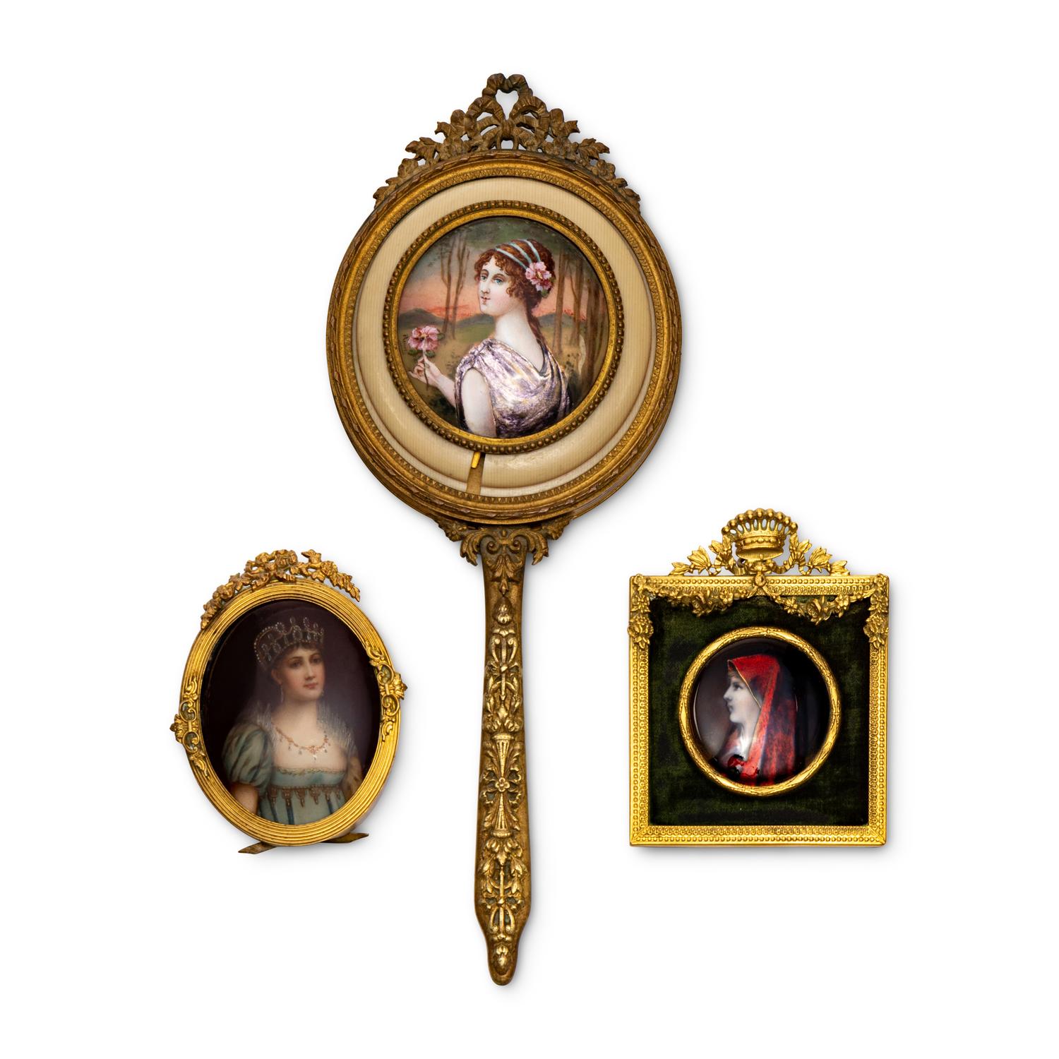 Three Continental Enamel Portrait Plaques