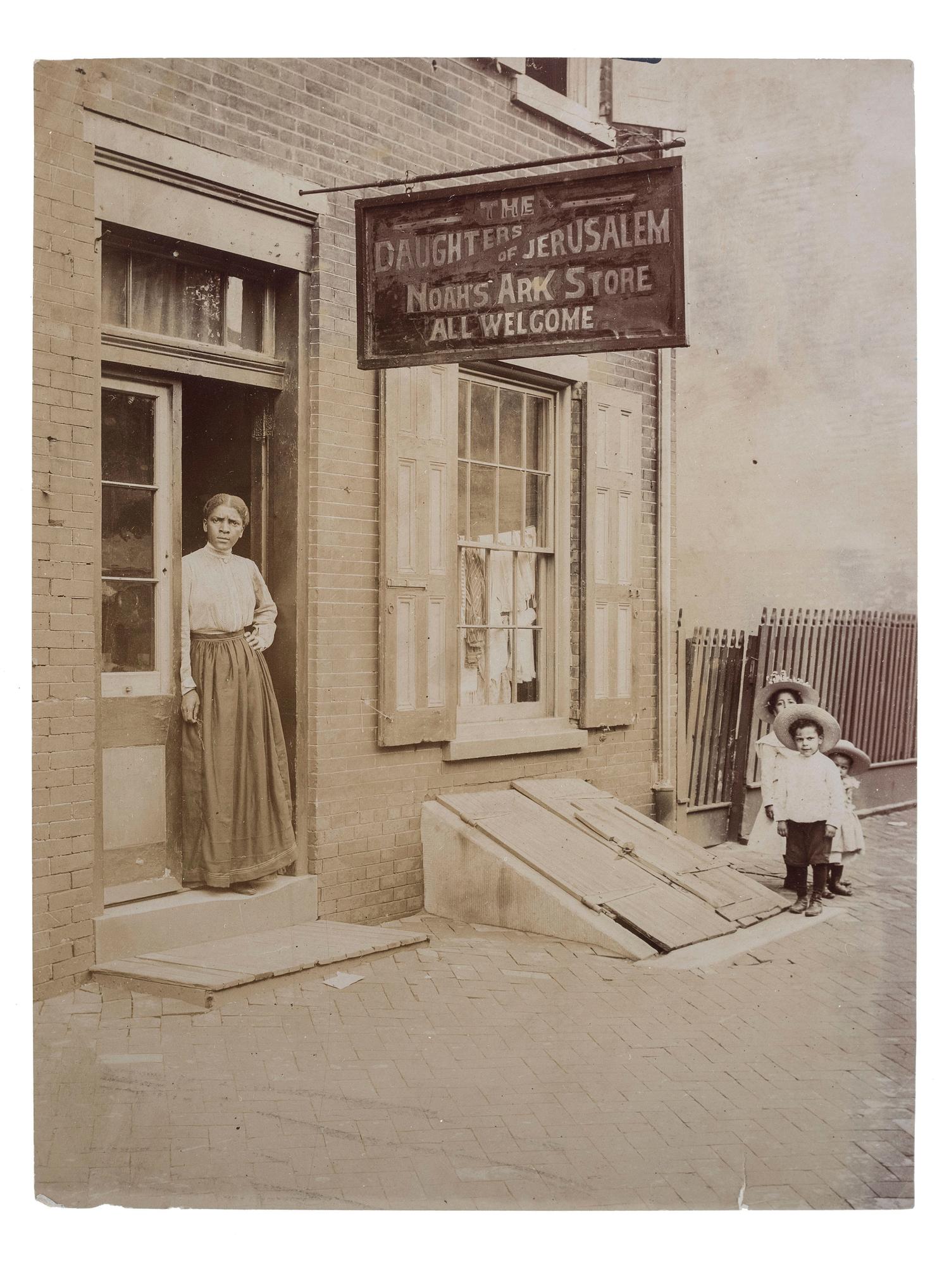 [EARLY PHOTOGRAPHY] -- [RELIGION]. The Daughters of Jerusalem, Noah's Ark Store, All Welcome . Philadelphia, PA: The P.J. Press Bureau, ca 1900.