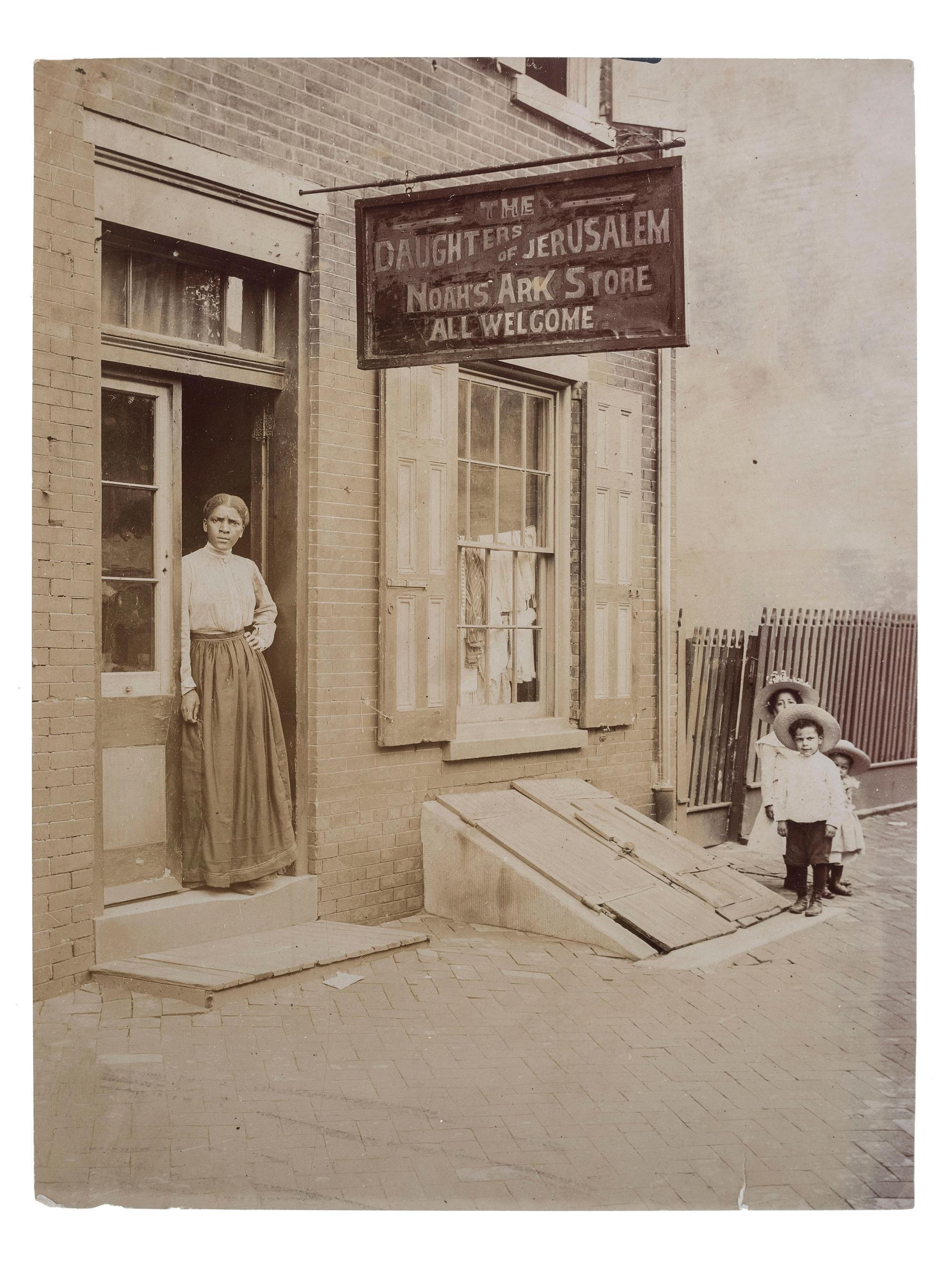 [EARLY PHOTOGRAPHY] -- [RELIGION]. The Daughters of Jerusalem, Noah's Ark Store, All Welcome . Philadelphia, PA: The P.J. Press Bureau, ca 1900.