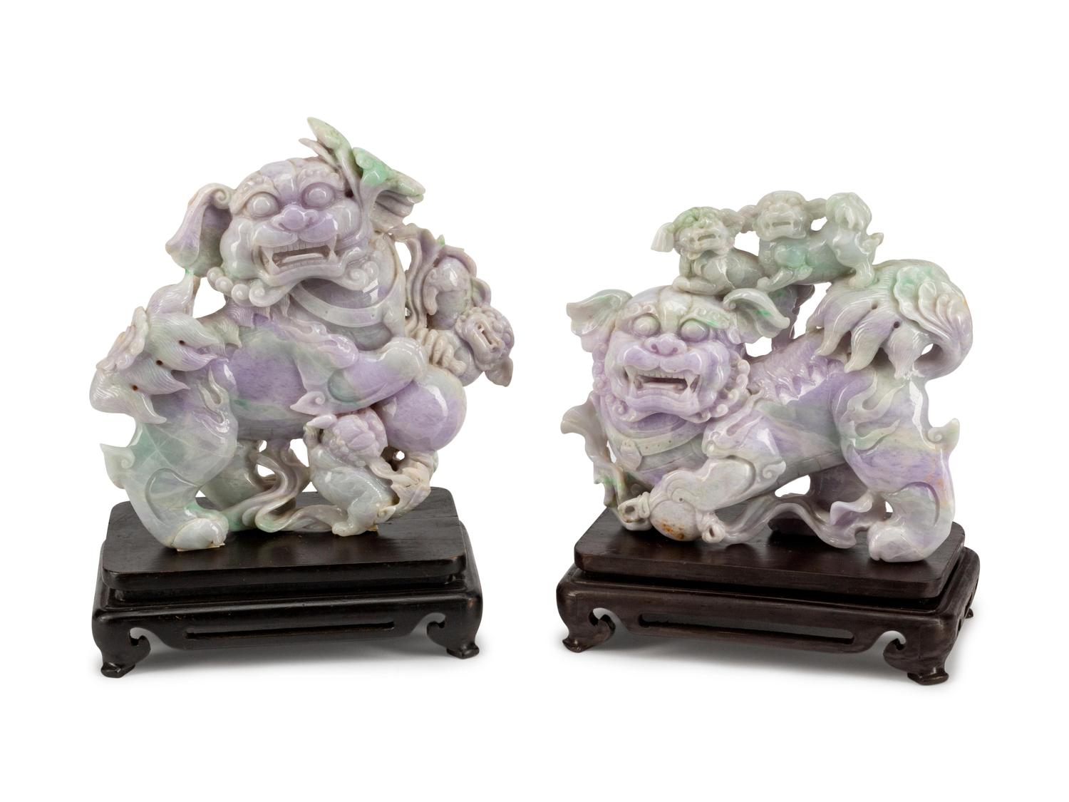 Two Chinese Carved Jade Temple Guardians