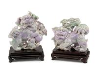 Two Chinese Carved Jade Temple Guardians