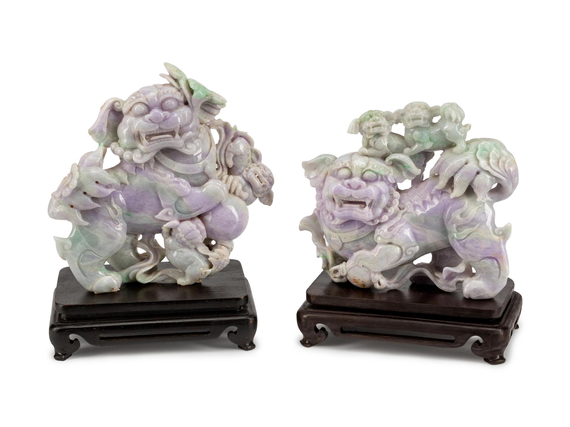 Two Chinese Carved Jade Temple Guardians
