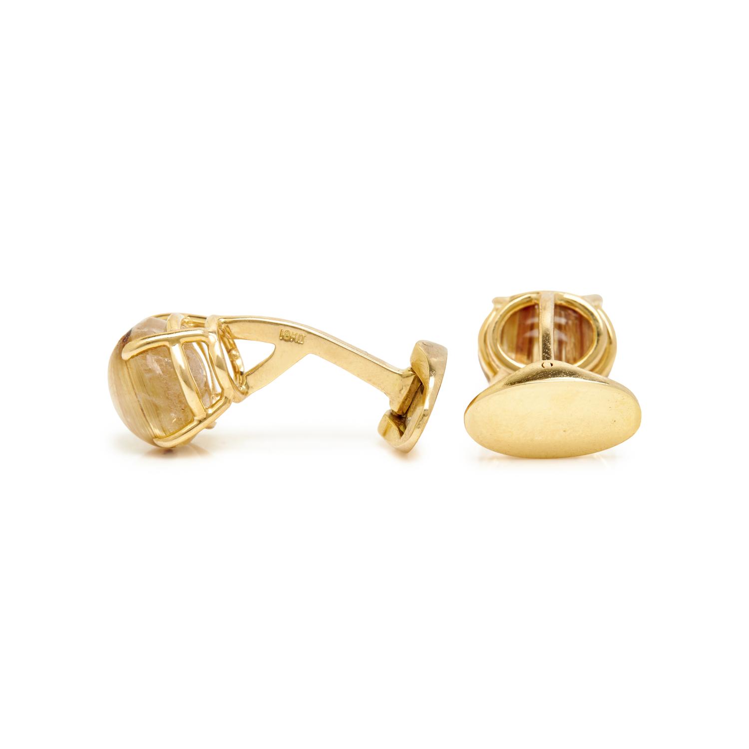 YELLOW GOLD AND CAT'S EYE RUTILATED QUARTZ CUFFLINKS