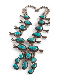 Navajo Silver and Morenci Turquoise Squash Blossom Necklace