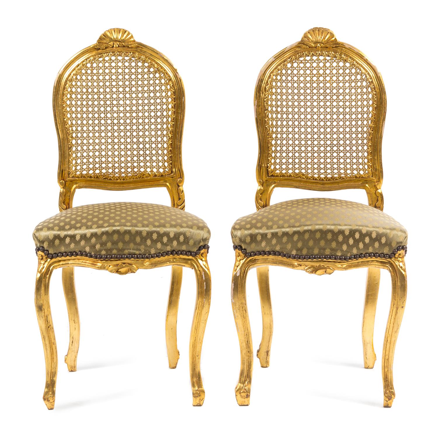A Pair of Louis XV Style Giltwood Side Chairs Height 35 5/8 inches. — LATE 19TH CENTURY