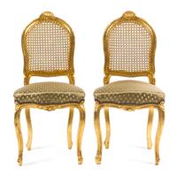 A Pair of Louis XV Style Giltwood Side Chairs Height 35 5/8 inches. — LATE 19TH CENTURY
