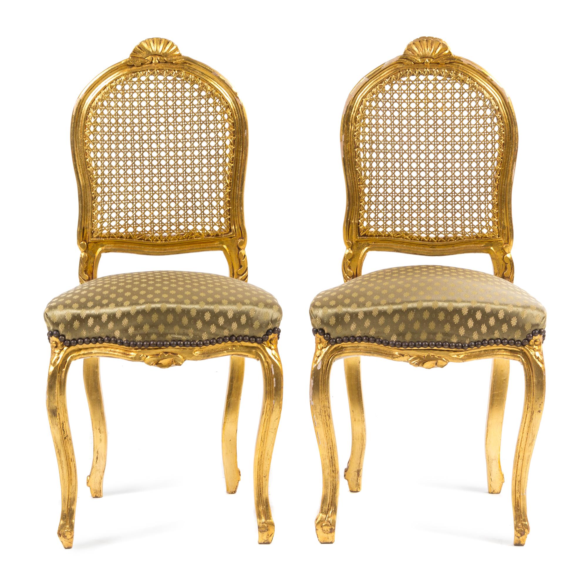 A Pair of Louis XV Style Giltwood Side Chairs Height 35 5/8 inches. — LATE 19TH CENTURY