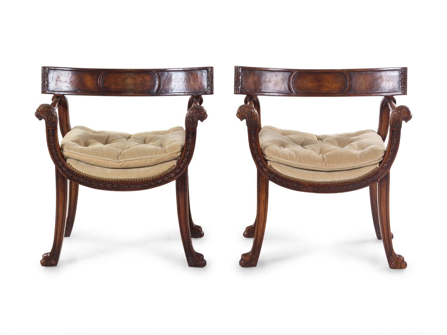 A Pair of Curule Form Open Armchairs