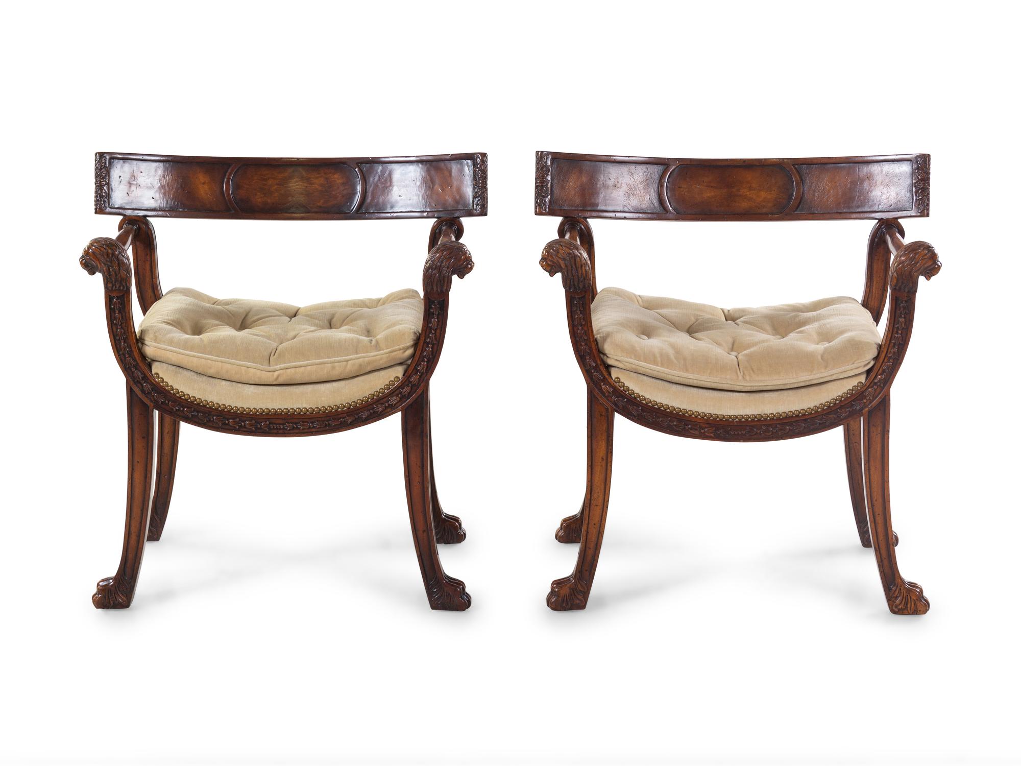 A Pair of Curule Form Open Armchairs
