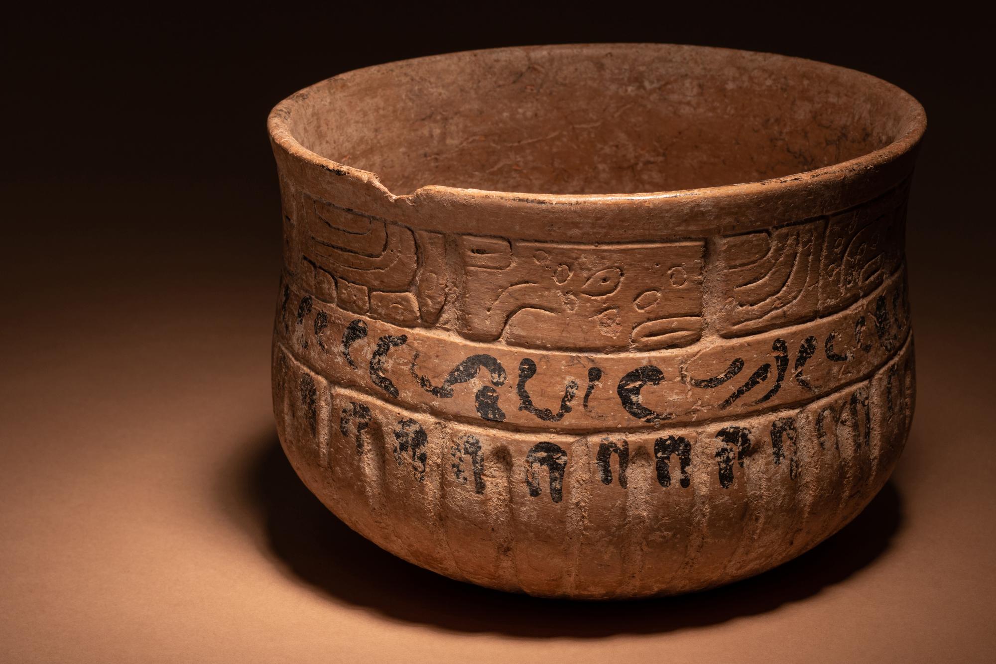 A Maya Terracotta Bowl with Incised Glyphs