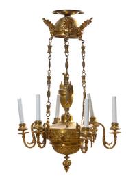 A Neoclassical Gilt Bronze Chandelier Height 21 inches.