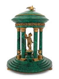 A Neoclassical Style Gilt Bronze Mounted Malachite Veneered Model of a Temple