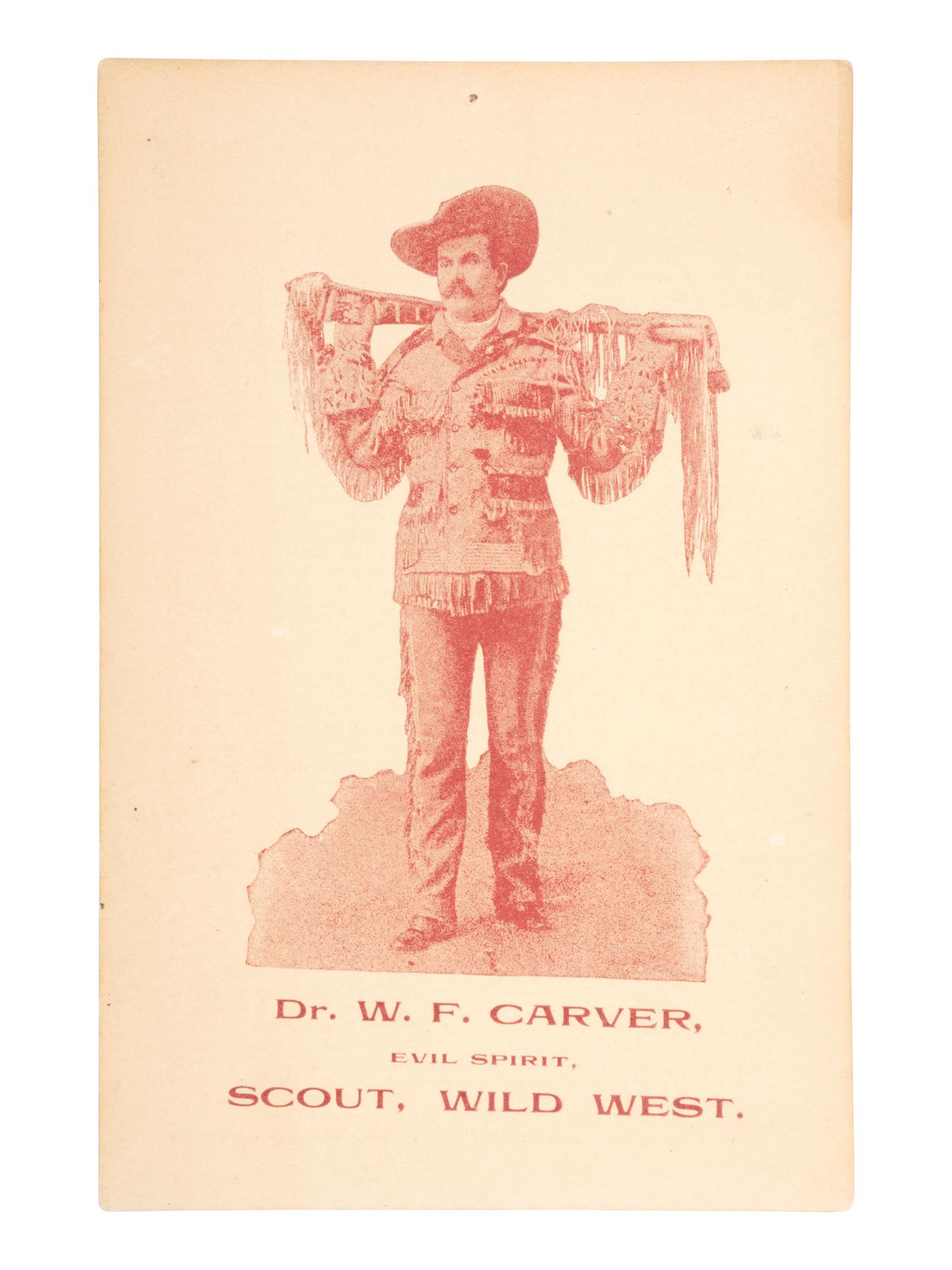 [WILD WEST SHOWS]. Dr. W.F. Carver, Evil Spirit, Scout, Wild West . Melbourne, Australia: Melbourne Daily Telegraph, ca 1891.