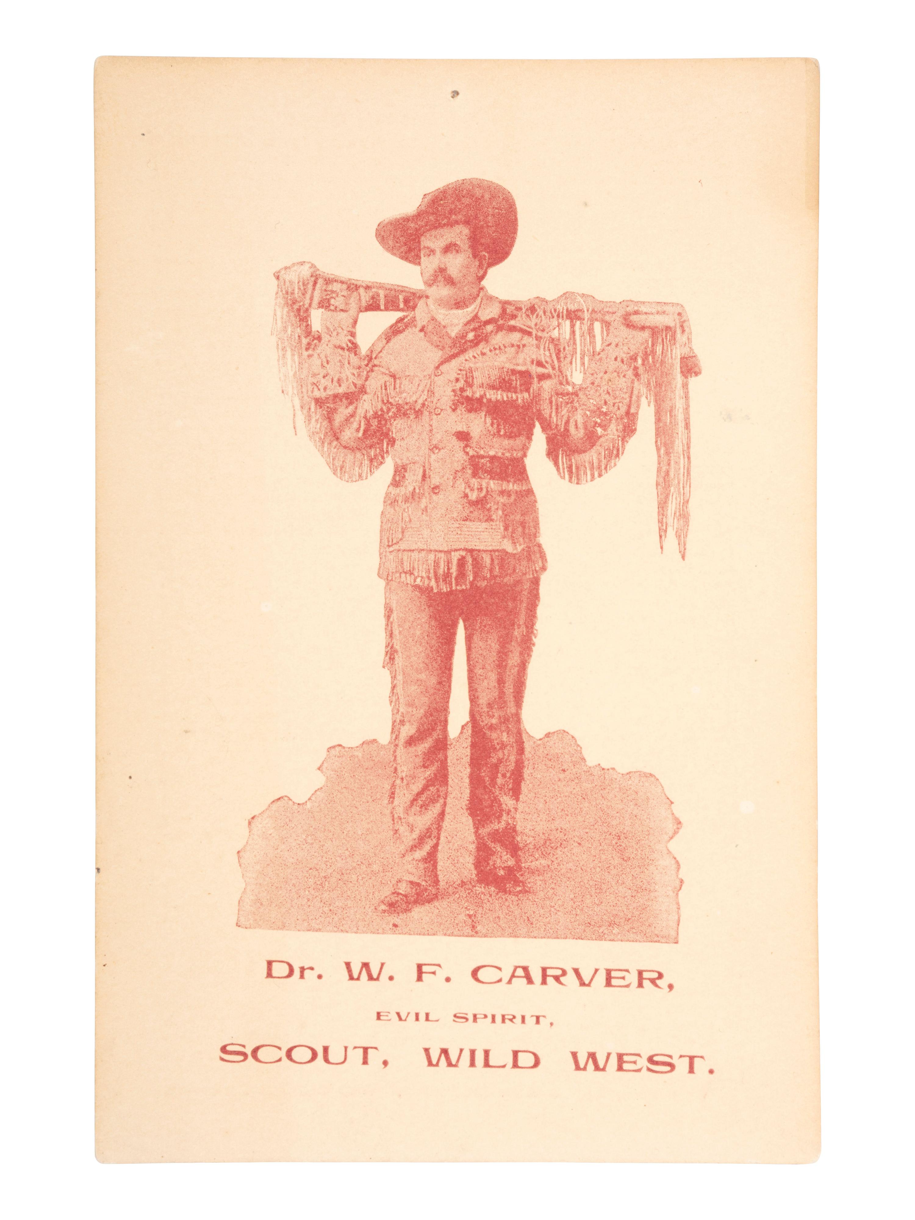 [WILD WEST SHOWS]. Dr. W.F. Carver, Evil Spirit, Scout, Wild West . Melbourne, Australia: Melbourne Daily Telegraph, ca 1891.