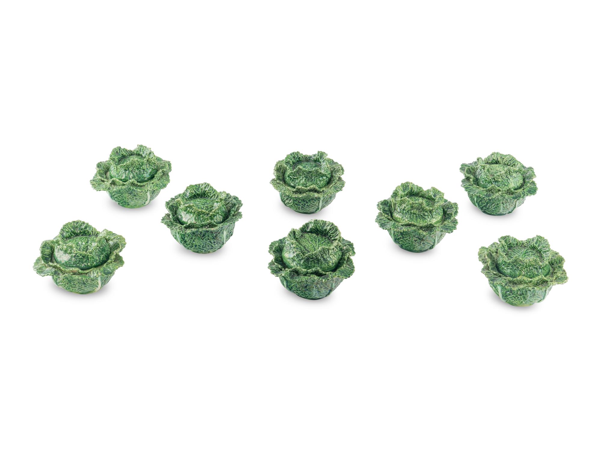 A Set of Eight Portuguese Majolica Lettuce-Ware Custard Cups