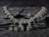 Zuni Petit Point Turquoise Squash Blossom Necklace, Ring, and Earring Set