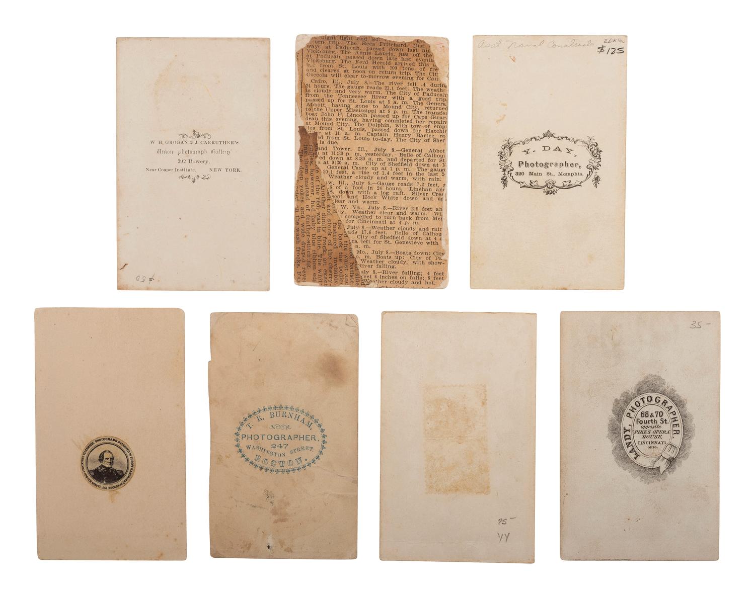 [CIVIL WAR]. A group of 7 photographs of unidentified naval officers, incl. 2 with Brown Water Navy imprints, comprising: