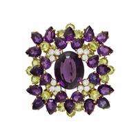 AMETHYST, PERIDOT AND DIAMOND BROOCH