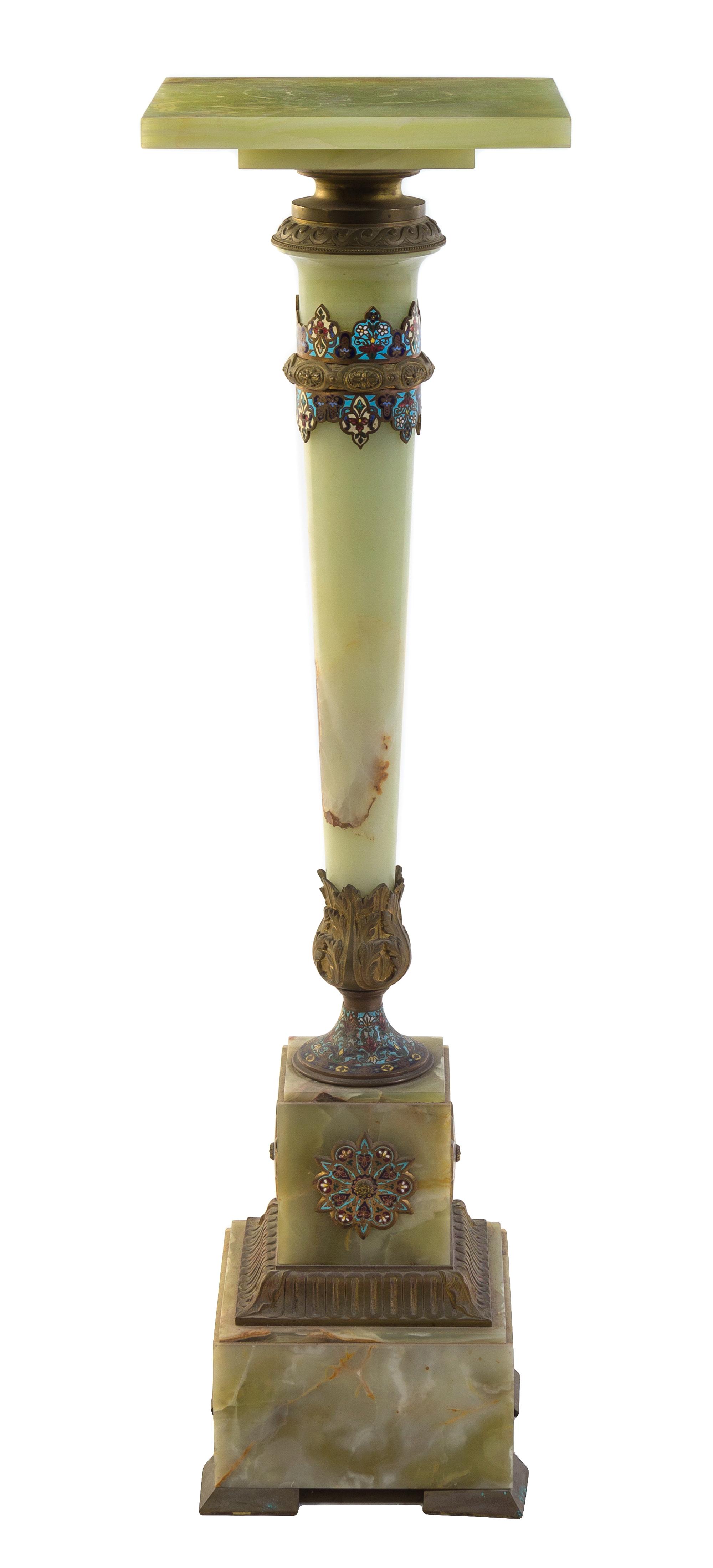 A French Onyx, Gilt Bronze, and Champleve Pedestal Height 31 1/2 inches.