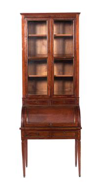 A Directoire Style Mahogany Bureau a Cylindre Height 93 3/4 x width 34 1/2 x 22 1/4 inches.