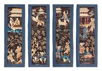 Four Chinese Embroidered Silk Panels 32 1/2 x 8 inches (each) — LATE QING DYNASTY