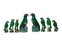 A Group of Eight Chinese Export Ceramic Parrots