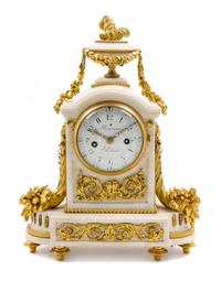 A Louis XVI Style Gilt Bronze and Marble Mantel Clock Height 15 1/2 inches. — 19TH CENTURY
