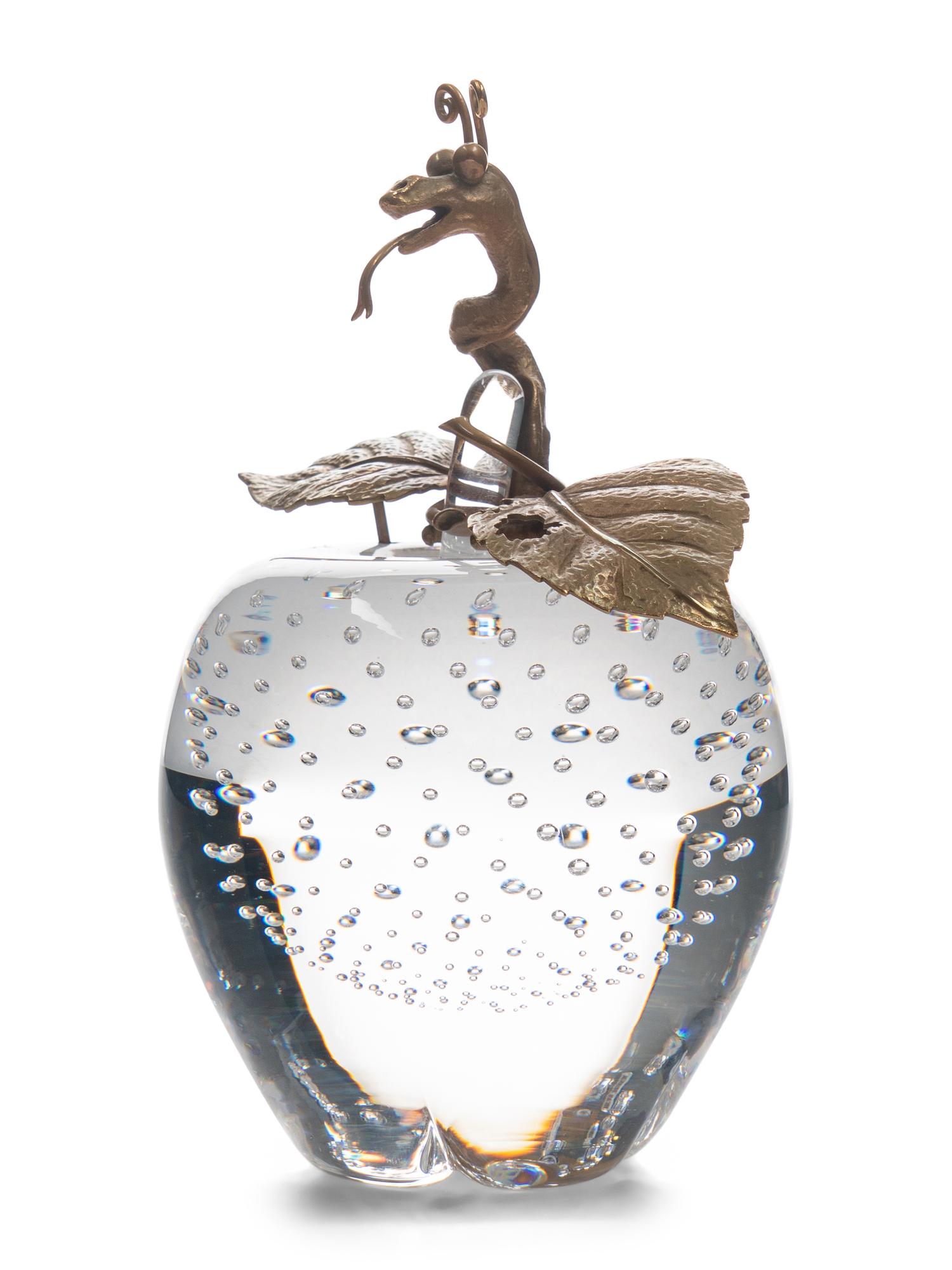 A Steuben Glass and 18 Karat Gold Apple of Eden Sculpture