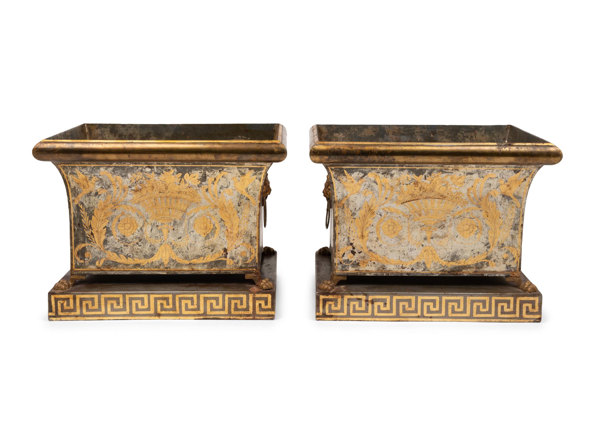 A Pair of Neoclassical Parcel Gilt Tôle Jardinières