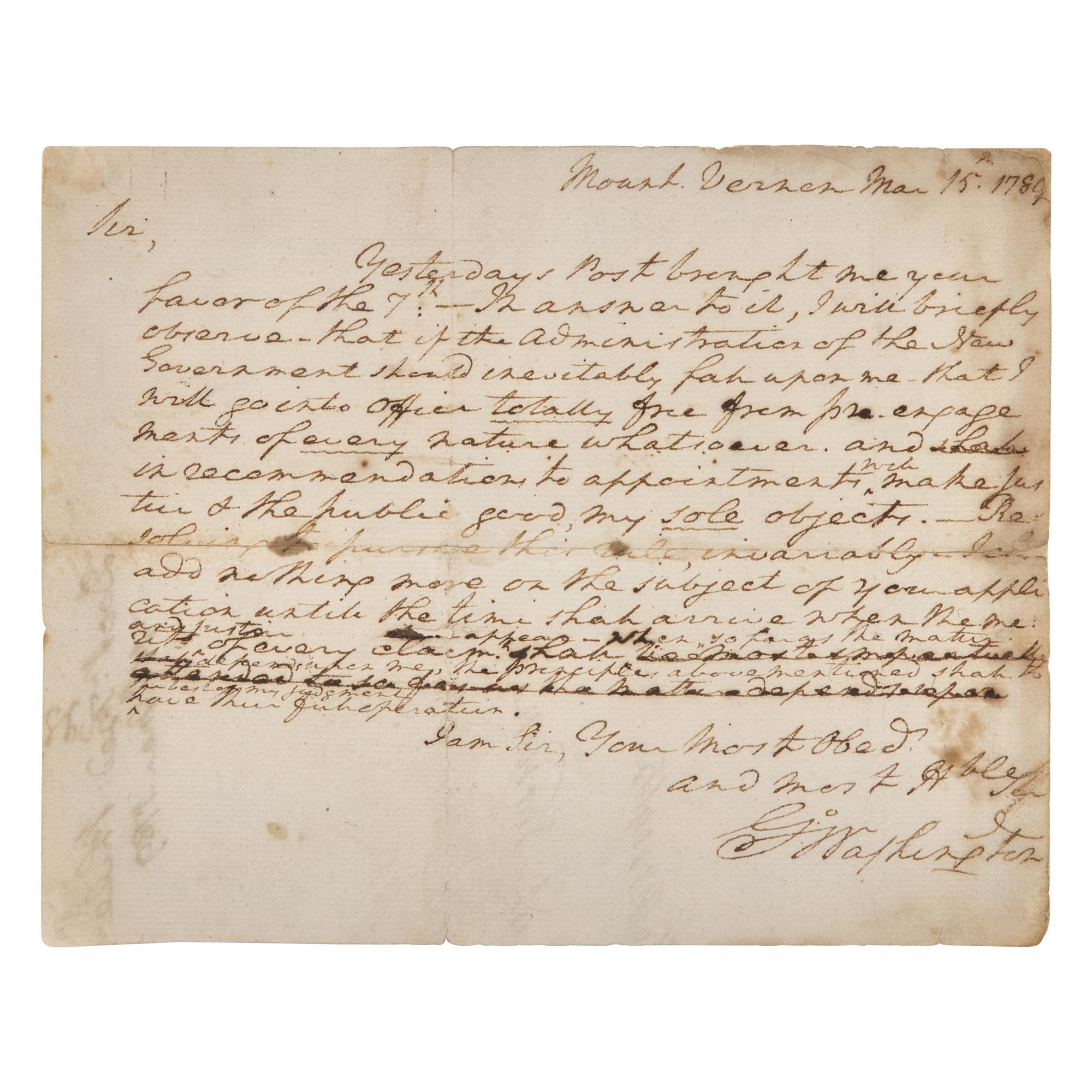 [Washington, George] Washington, George. Autograph Letter, signed