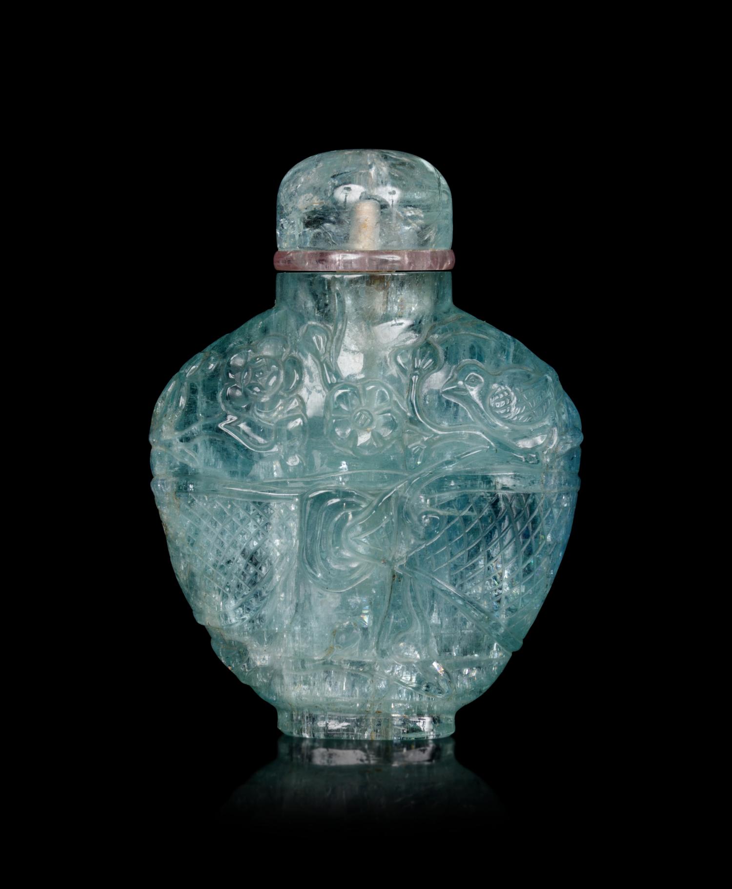 A Small Carved Aquamarine Snuff Bottle