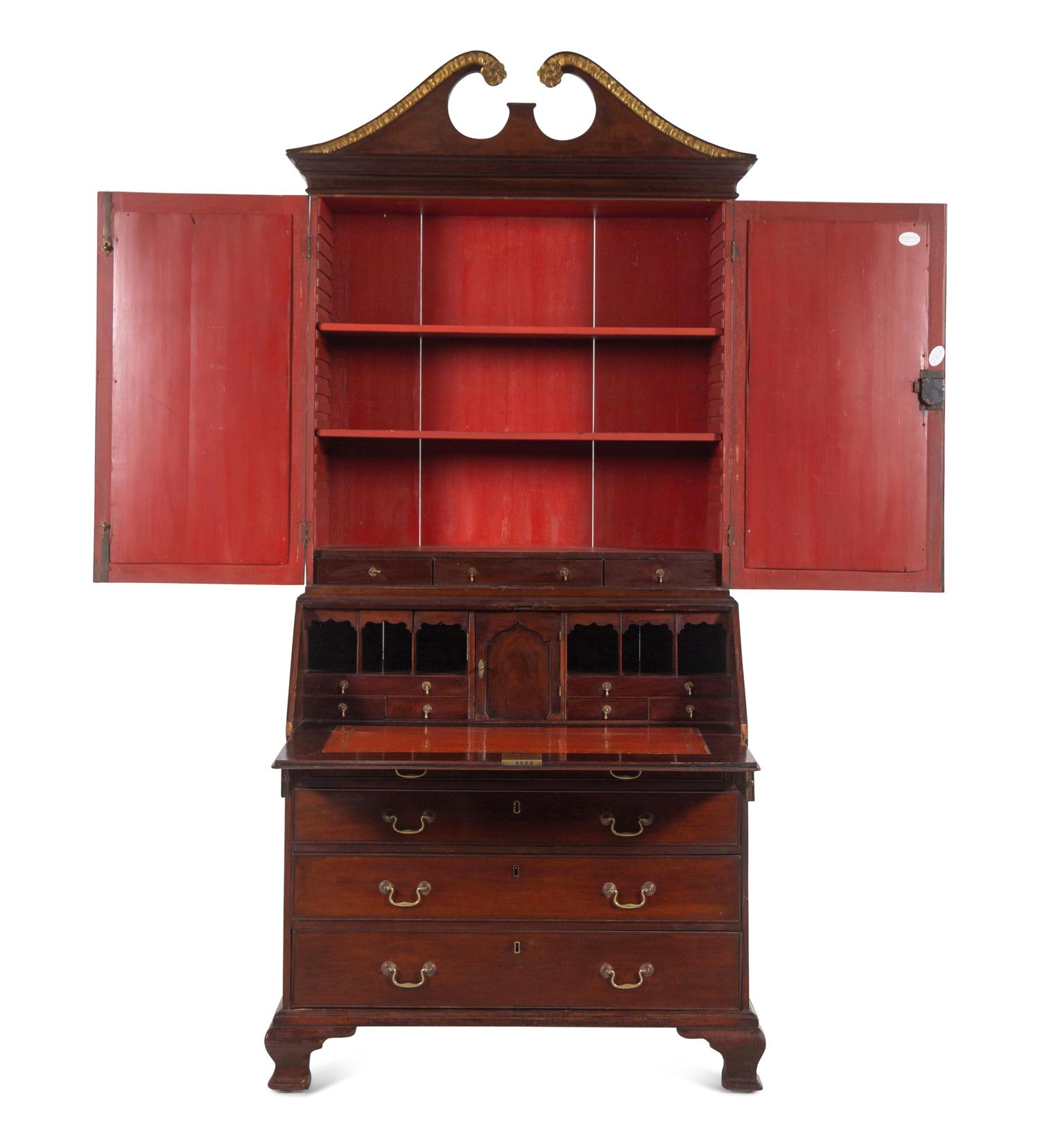 A George II Parcel Gilt Mahogany Secretary Bookcase