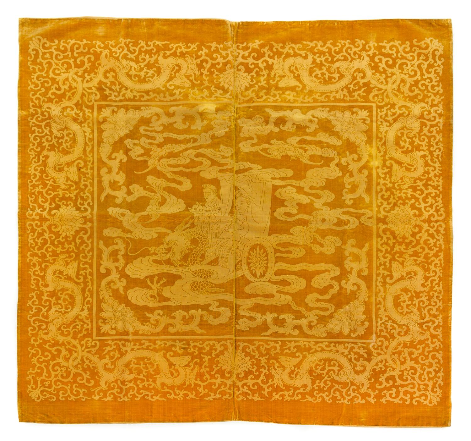 A Chinese Yellow Silk and Cut Velvet Panel 18TH CENTURY 49 1/4 x 48 inches. — 18TH CENTURY