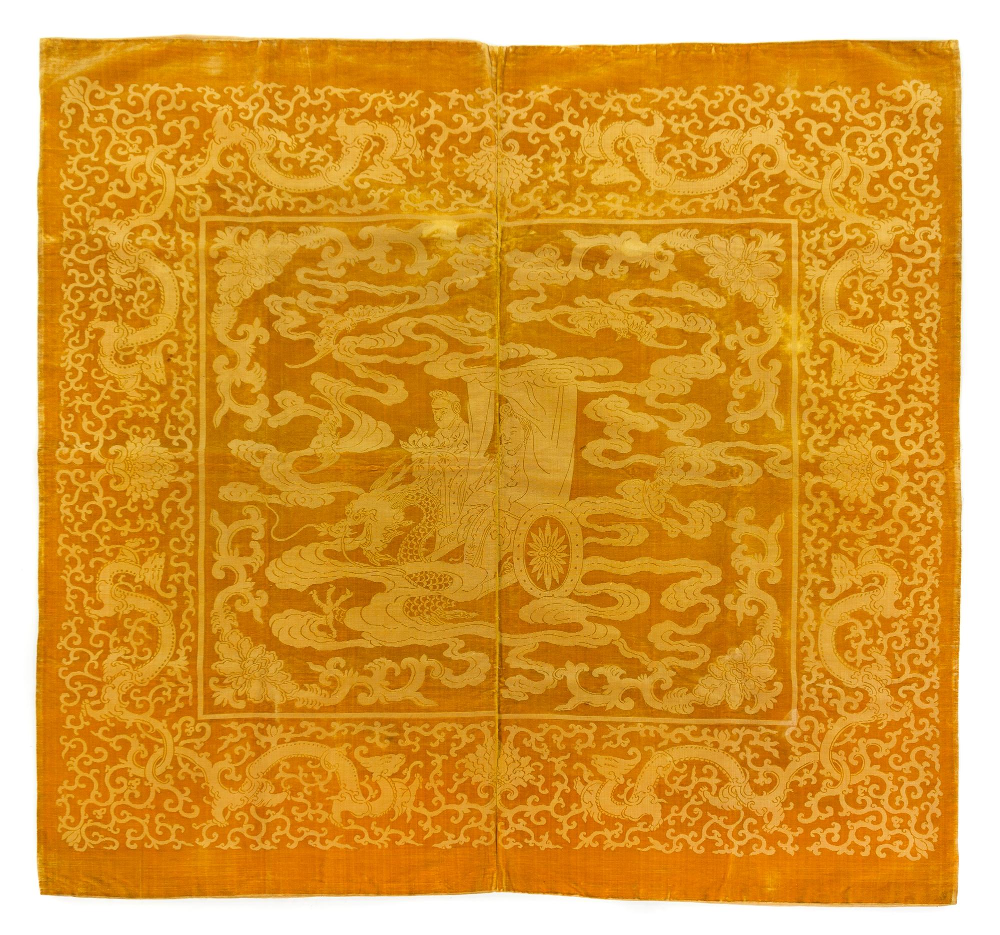 A Chinese Yellow Silk and Cut Velvet Panel 18TH CENTURY 49 1/4 x 48 inches. — 18TH CENTURY