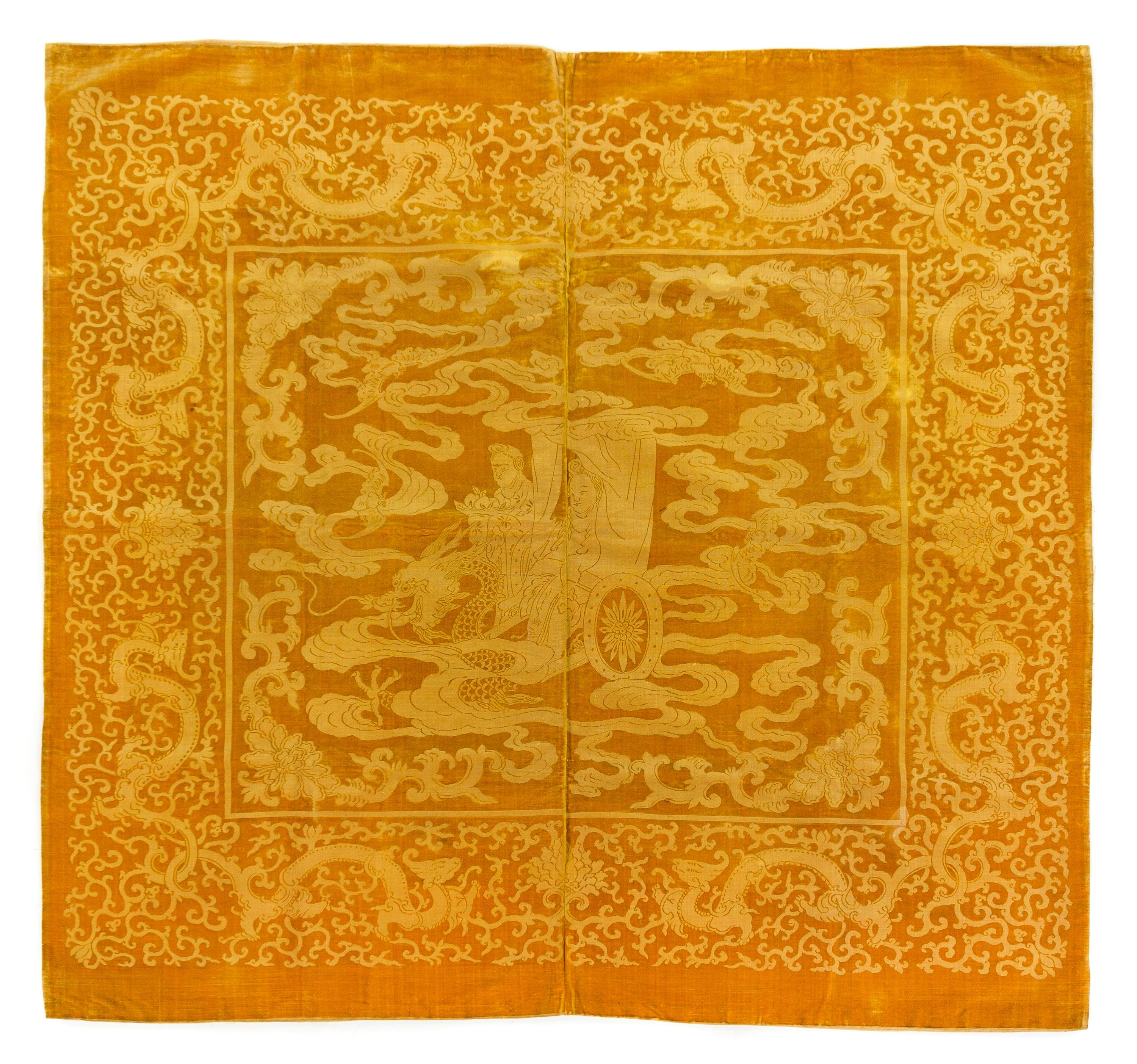 A Chinese Yellow Silk and Cut Velvet Panel 18TH CENTURY 49 1/4 x 48 inches. — 18TH CENTURY