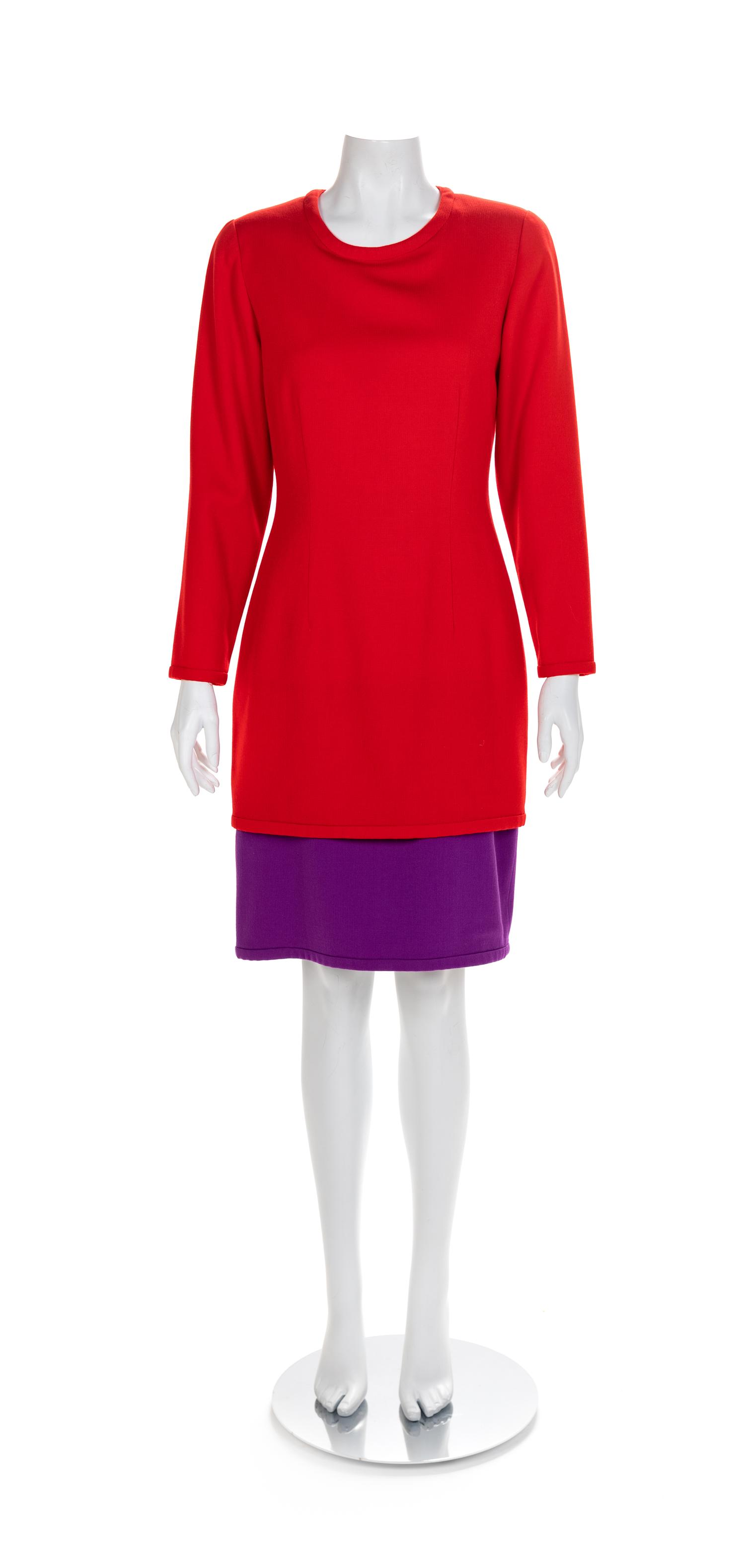 Valentino Red and Purple Wool Dress, 2000s