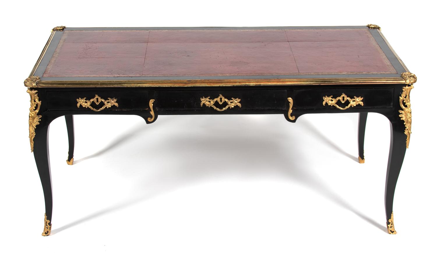 A Louis XV Style Gilt-Bronze-Mounted Ebonized Bureau Plat