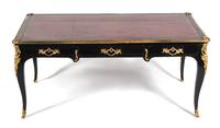 A Louis XV Style Gilt-Bronze-Mounted Ebonized Bureau Plat