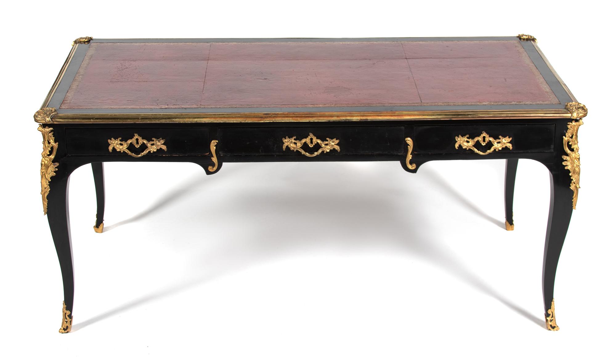 A Louis XV Style Gilt-Bronze-Mounted Ebonized Bureau Plat