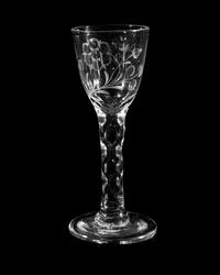 A Jacobite Engraved and Facet Cut Wine Glass