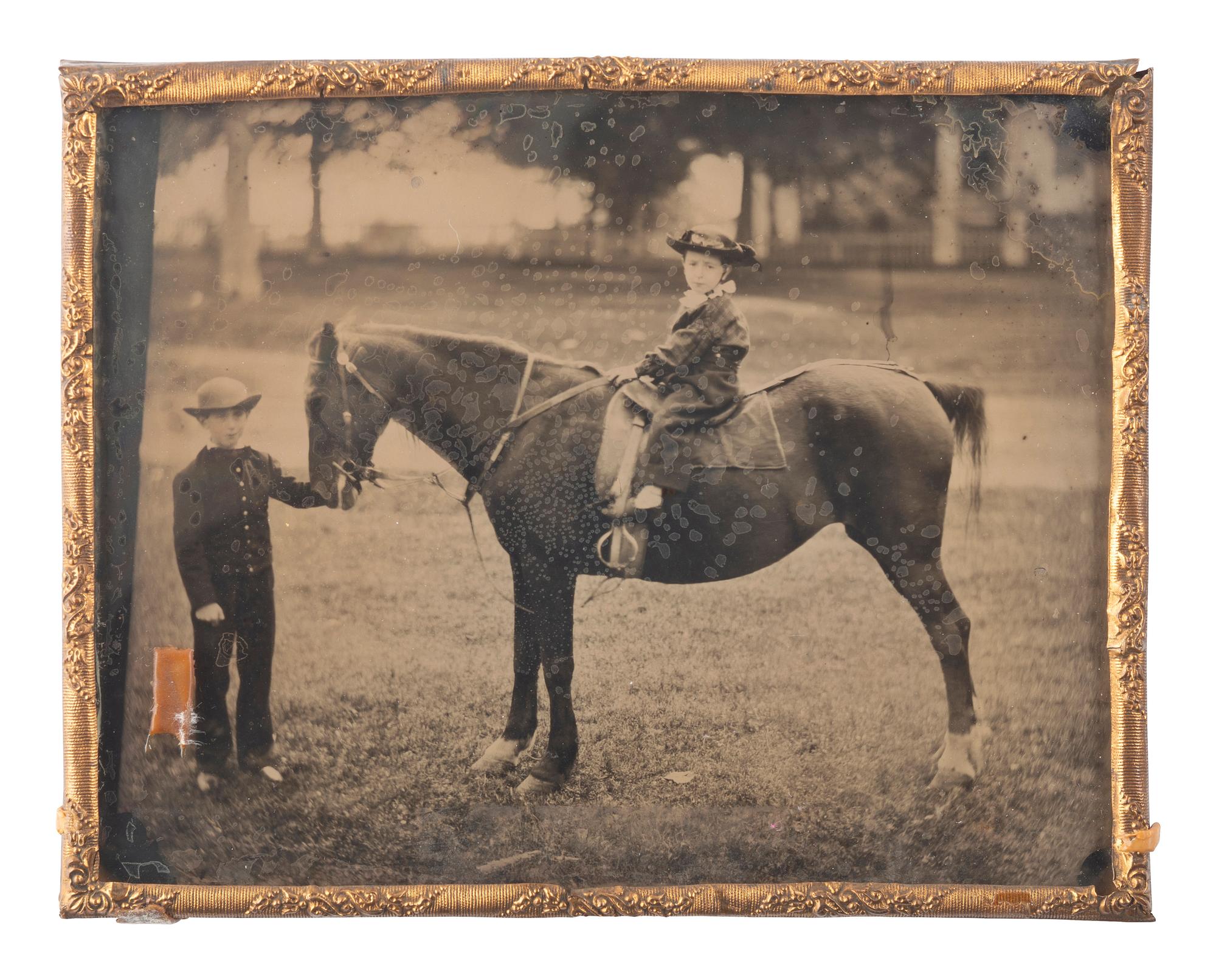 [EARLY PHOTOGRAPHY]. A group of 7 ambrotypes and tintypes of children, many posed with animals or objects, incl. children on horseback.