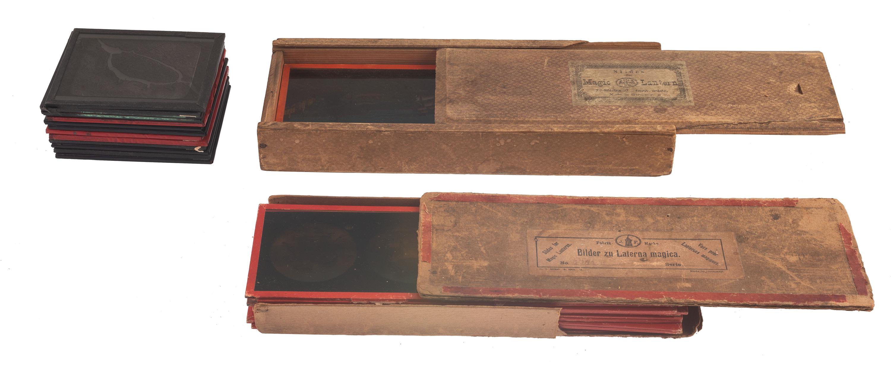 [MAGIC LANTERN SLIDES]. A group of 37 miscellaneous glass viewing slides including chromatrope mechanical examples.