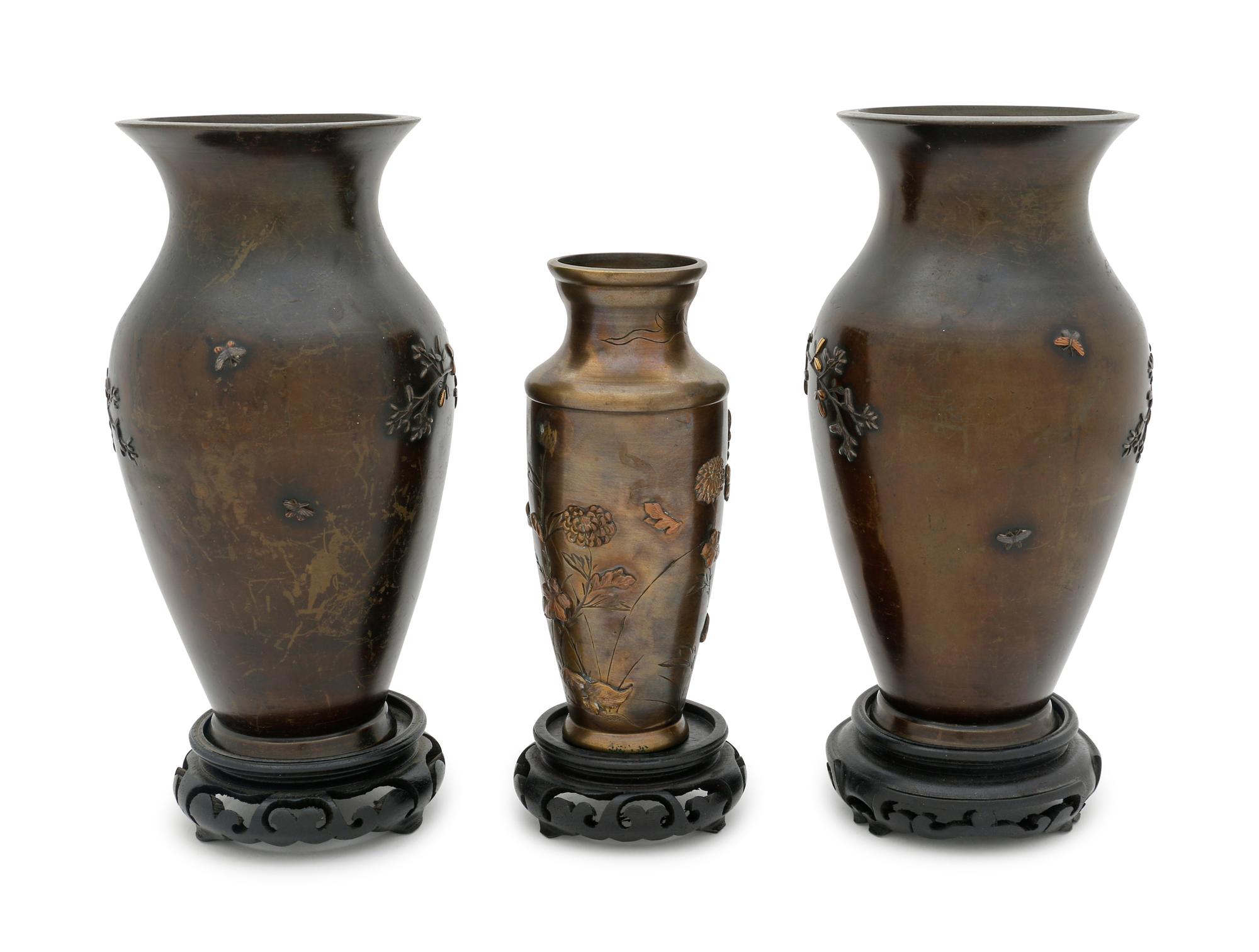 Three Mixed Metal Vases