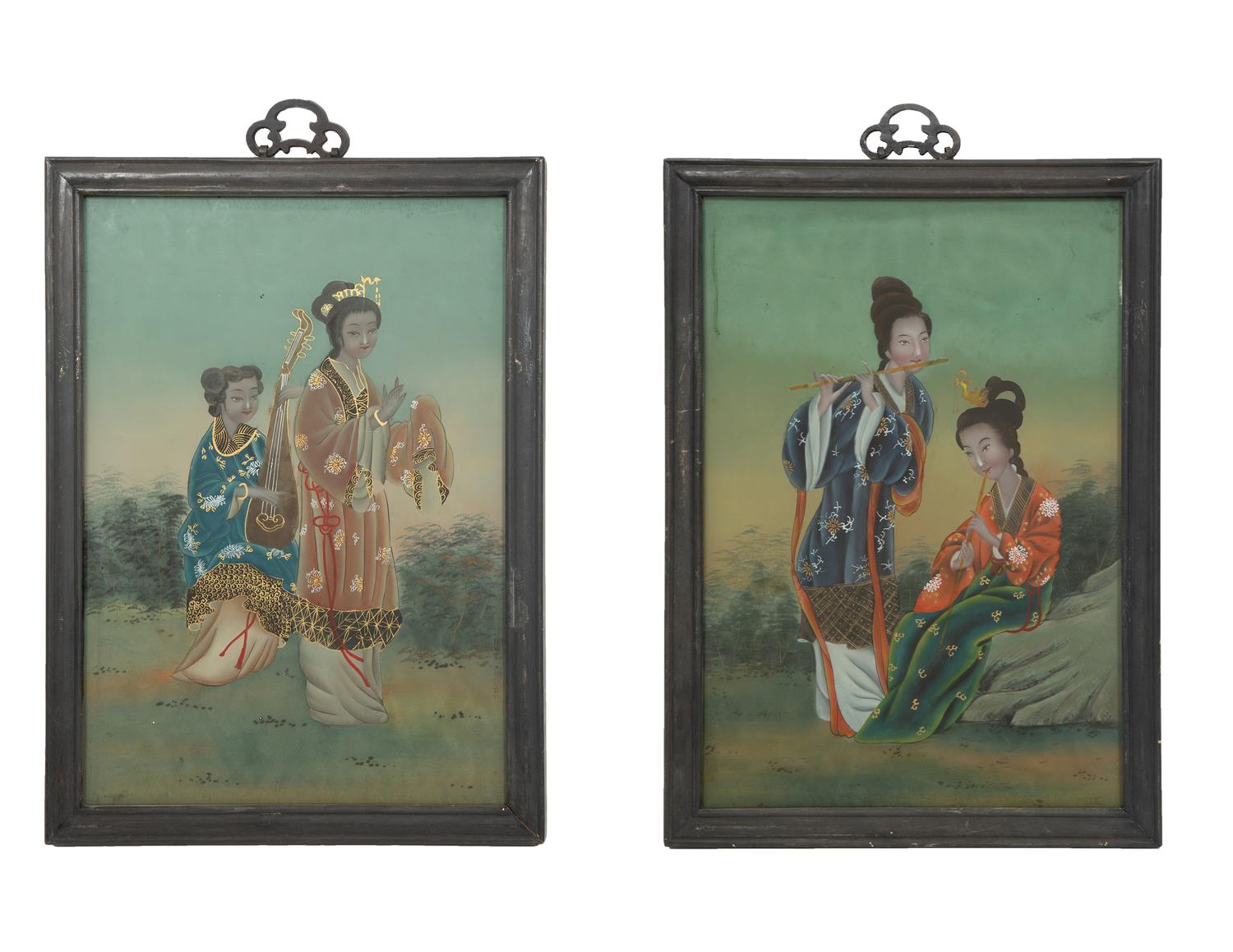 A Pair of Chinese Reverse Paintings on Glass