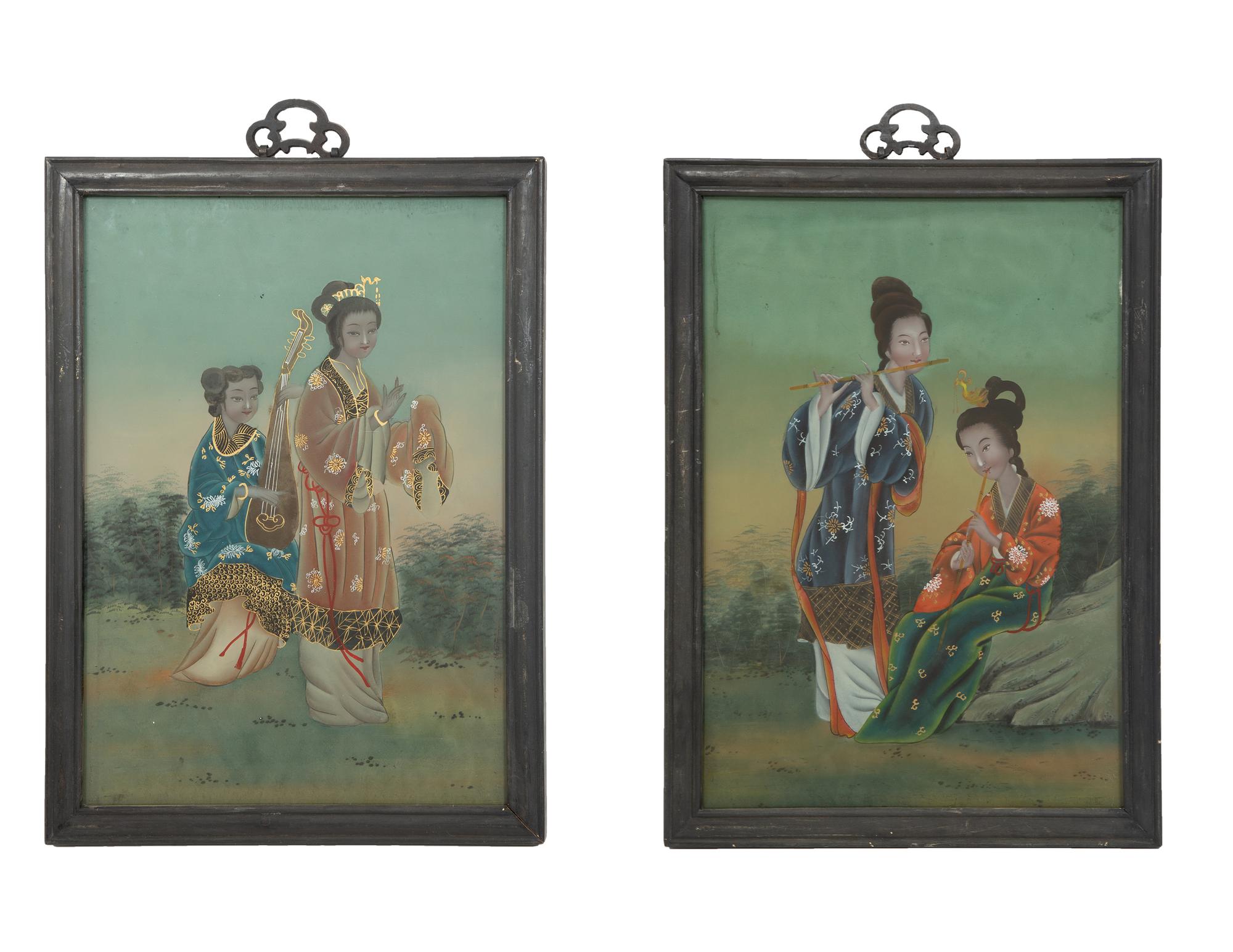 A Pair of Chinese Reverse Paintings on Glass